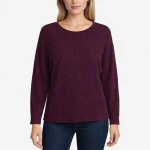 Chico's Sweater Size 2 (12) Burgundy Ribbed Chevron Dolman Sleeve